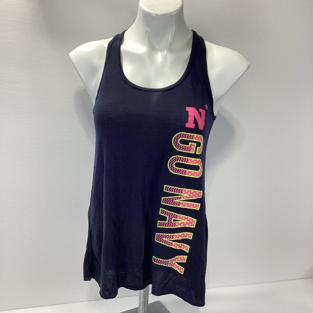 Live Love Ouray Go Navy Women's Tank Top Racer Back Blue Pink Puff Print NWT M